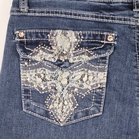 Earl Jean‎ Slim Boot Jeans Women’s 8 Lace Embellished Pockets Denim Blue - Picture 13 of 13